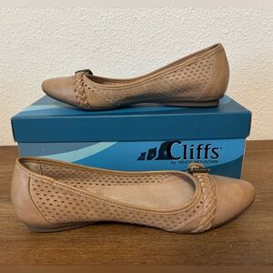 Cliffs by WHITE MOUNTAIN Braided Perforated Tan Ballet Flats